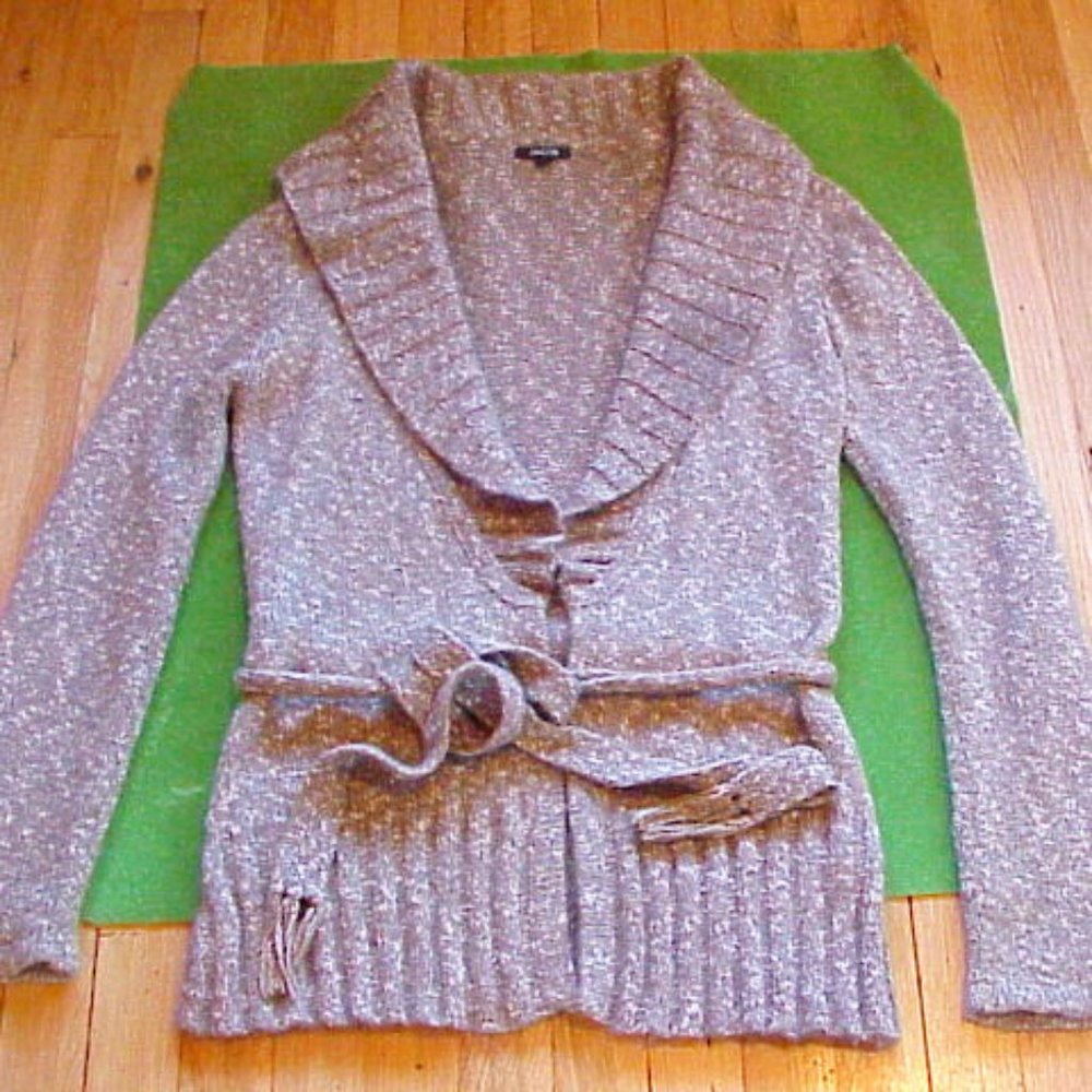 JACOB Shawl Collar Wrap Cardigan Sweater w/belt Heather Brown Knit Sz M/Medium/S